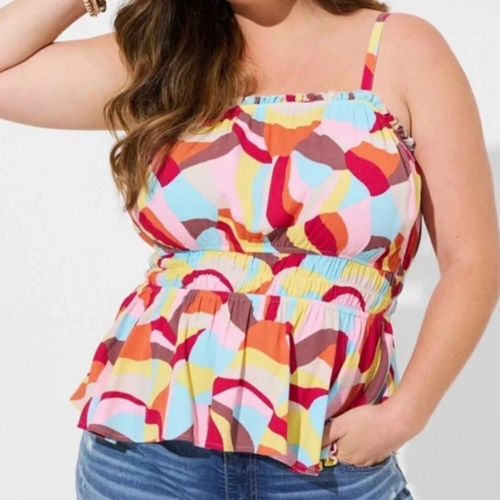 Torrid Women Top Size 1 Pink Peplum Gauze Blue Square Neck Tank Yellow Cami